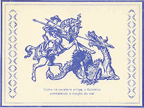 A Scout, presumably called George, slaying a dragon on a Portugese postcard