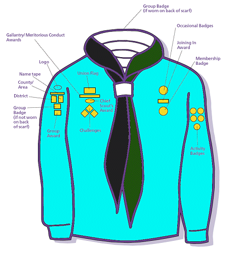 Position of beaver badges: courtesy www.scoutbase.org.uk